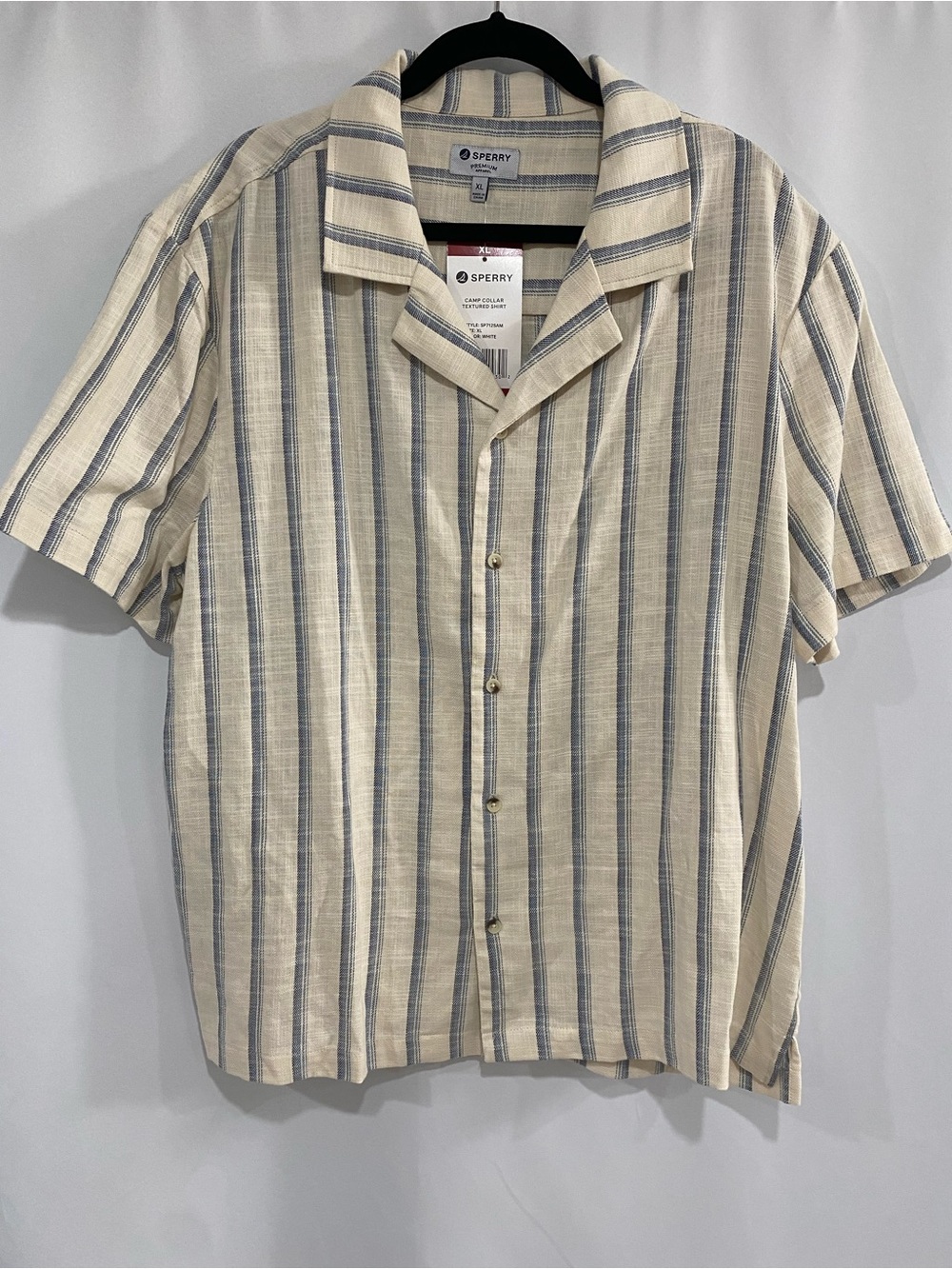 Sperry Premium Apparel, Men’s XL camp collar textured shirt, Linen look vacatio